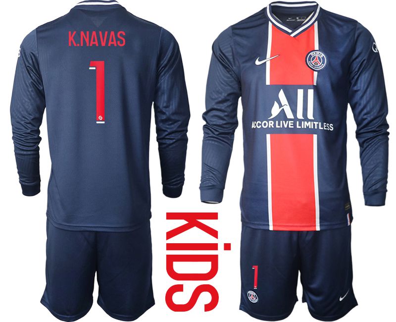 Youth 2020-2021 club Paris St German home long sleeve #1 blue Soccer Jerseys